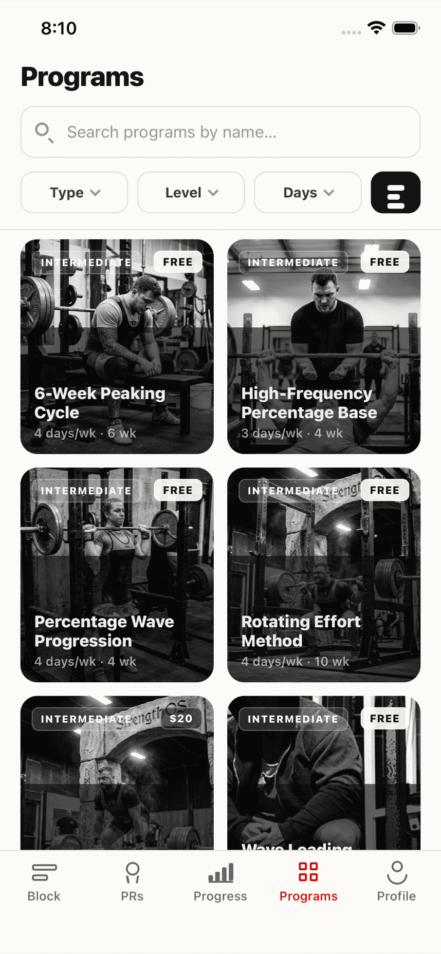 Programs marketplace grid